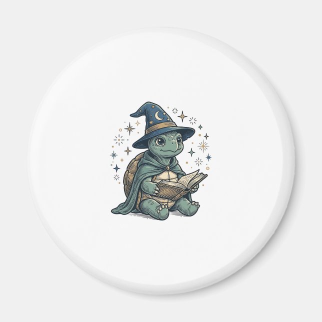 Cute Turtle Wizard Reading Spellbook Vector Design Magnet (Front)