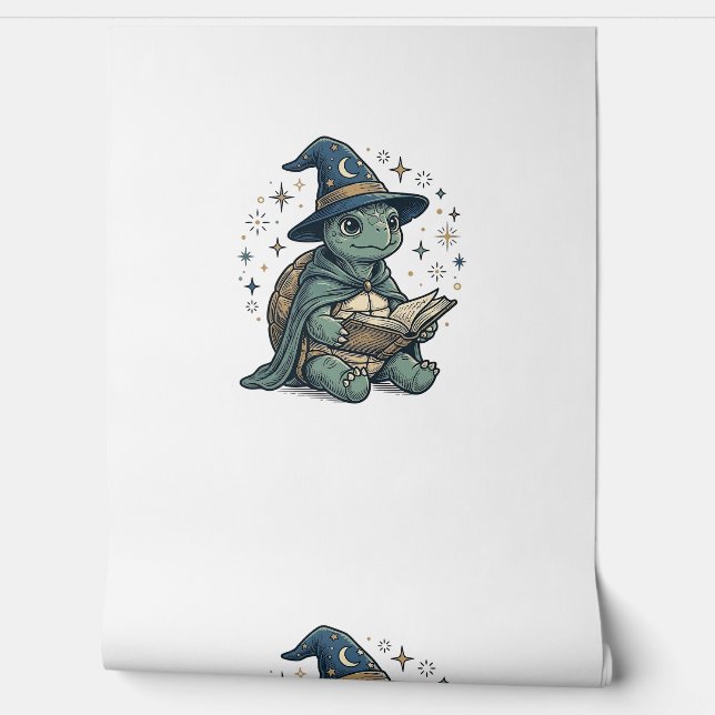 Cute Turtle Wizard Reading Spellbook Vector Design Wallpaper (Unrolling)