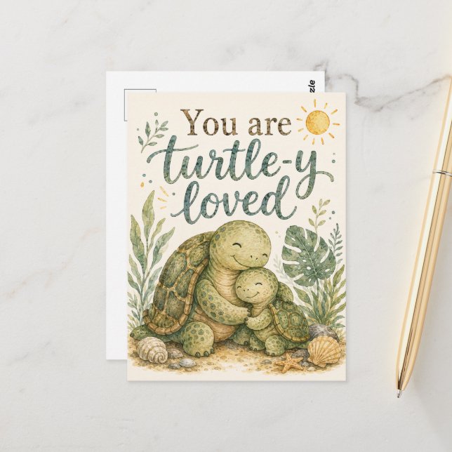 Cute Turtle You Are Loved Postcard  (Front/Back In Situ)