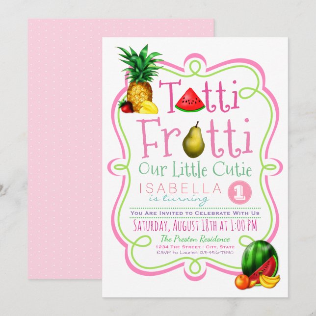 Cute Tutti Frutti Anniversaire Fête Invitation (Devant / Derrière)