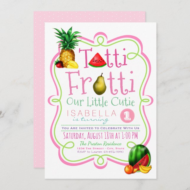 Cute Tutti Frutti Birthday Party Invitation (Front/Back)