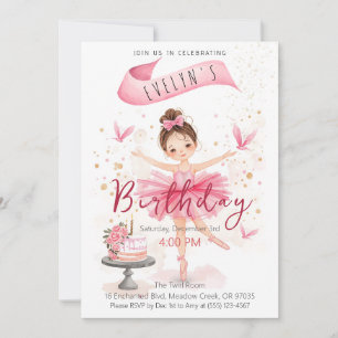 Cute Tutu Ballerina Birthday Girl Party Invitation