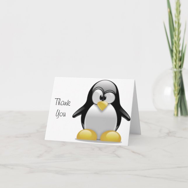 Cute Tux Penguin Funny Cartoon Art Thank You Card (Front)