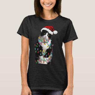 Cute Tuxedo Black Cat Christmas Light Cat Christma T-Shirt