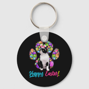 Cute Tuxedo Cat And Bunny Ears Easter Eggs Cat Paw Keychain