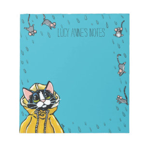 Cute Tuxedo Cat and Raining Mice Notepad
