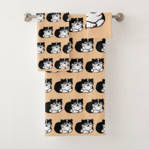 cute tuxedo cat bath towel set