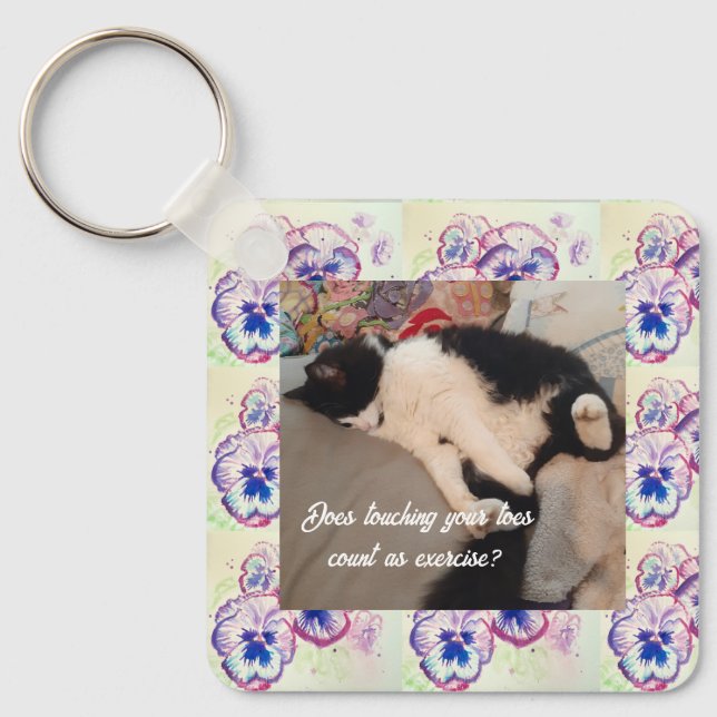 Cute Tuxedo Cat Birthday Party Childs Invitation Keychain (Front)