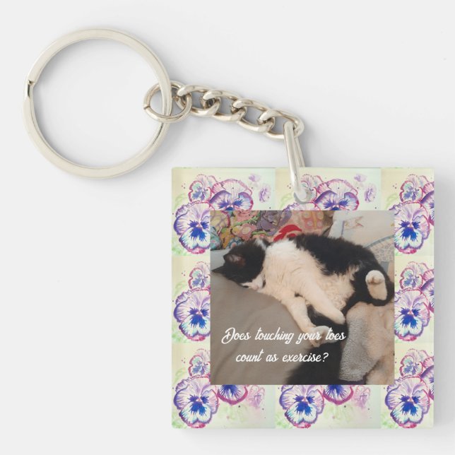 Cute Tuxedo Cat Birthday Party Childs Invitation Keychain (Front)