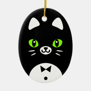 Cute Tuxedo Cat Ceramic Ornament