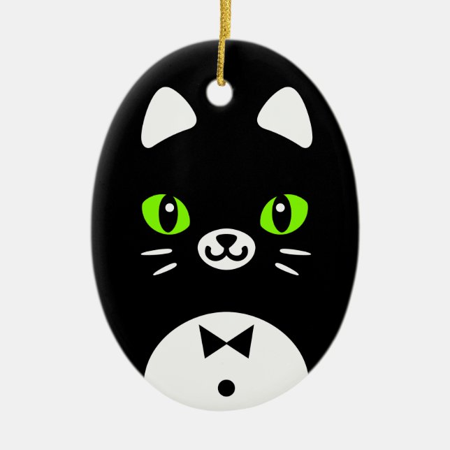 Cute Tuxedo Cat Ceramic Ornament (Front)