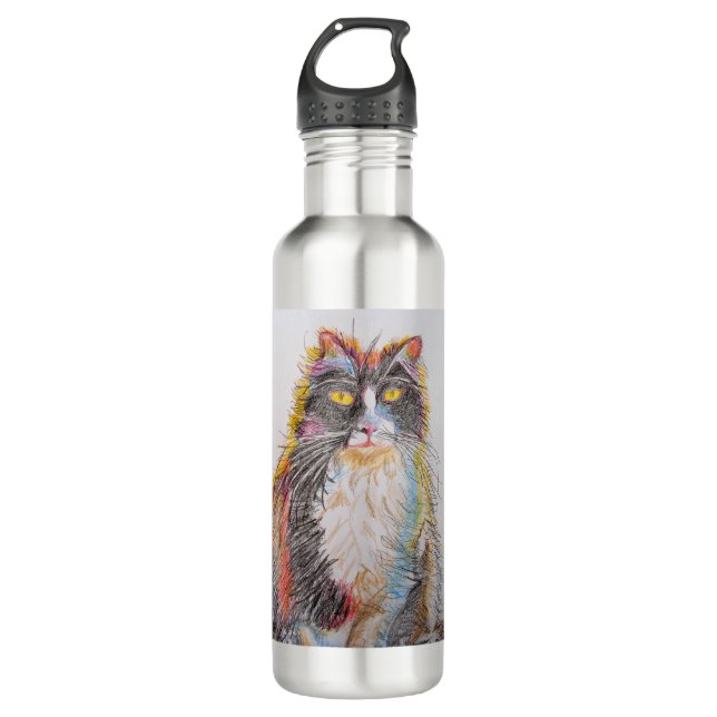 Cute Tuxedo Cat Drawing art Cats 710 Ml Water Bottle (Front)