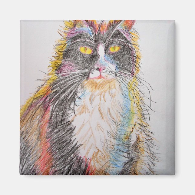 Cute Tuxedo Cat Drawing art Cats Magnet (Front)