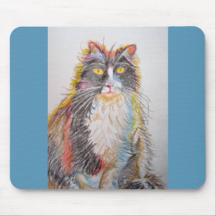 Cute Tuxedo Cat Drawing Computer Mouse Mat Pad