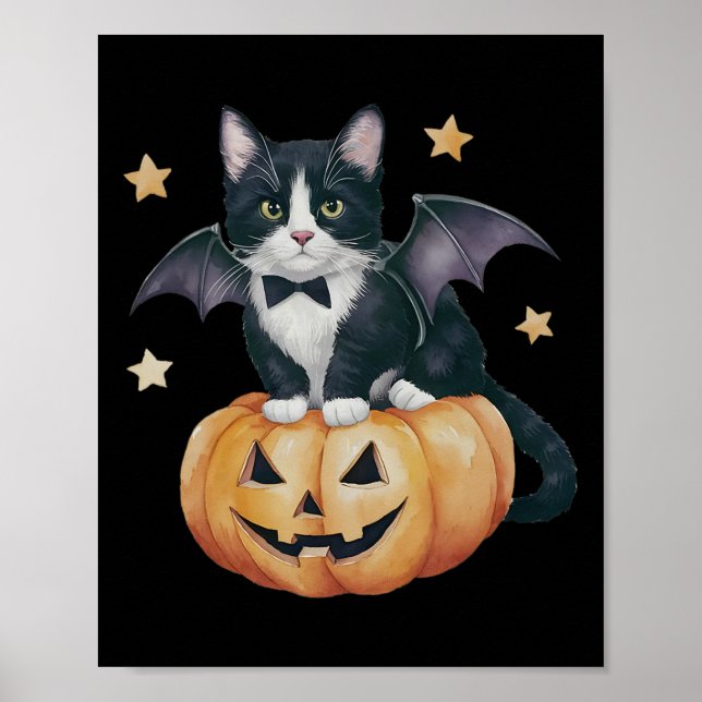 Cute Tuxedo Cat Halloween Pumpkin Cat Spooky Cat M Poster (Front)