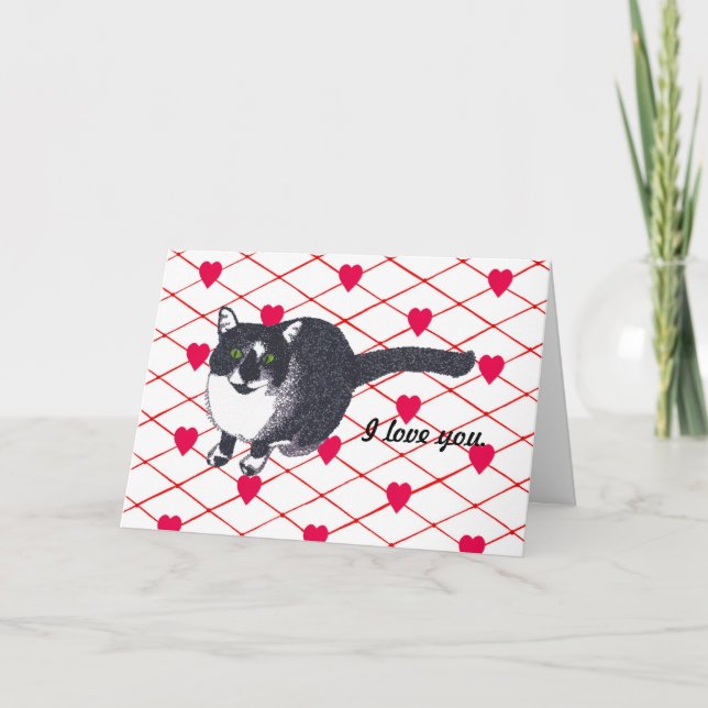 Cute Tuxedo Cat, I love you Card (Front)