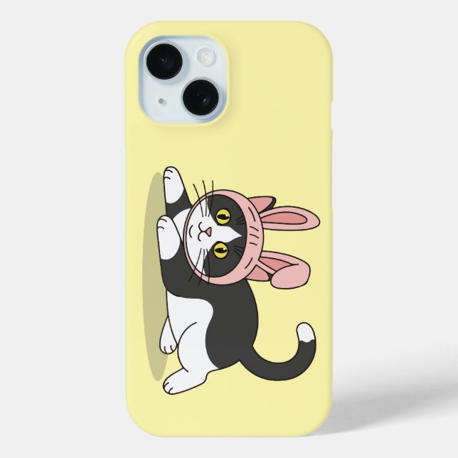 Cute Tuxedo Cat in Bunny Ears Costume Aesthetic Case-Mate iPhone Case (Back)