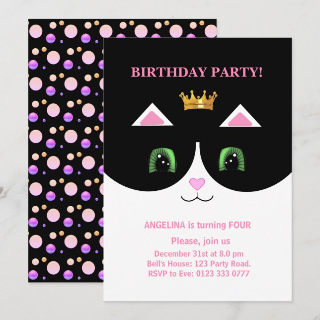 Cute Tuxedo Cat Invitation (Front/Back)