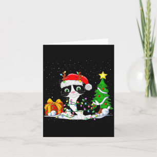 Cute Tuxedo Cat Santa Christmas Tree Lights Xmas T Card
