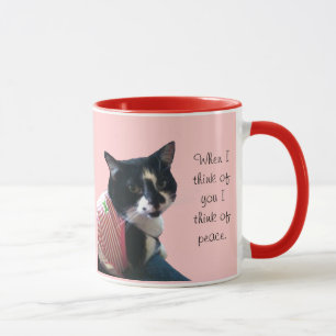 Cute Tuxedo Cat Think of Peace Custom Mugs