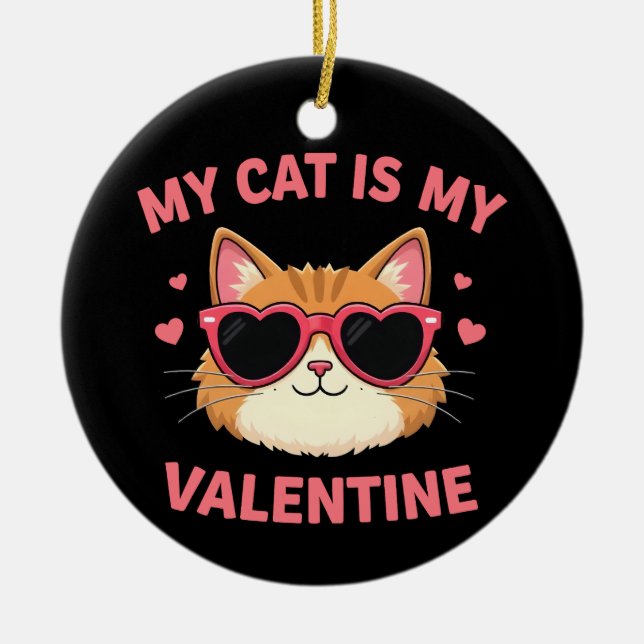 Cute Tuxedo Cat Valentine's Day Heart Cat Lover  Ceramic Ornament (Front)