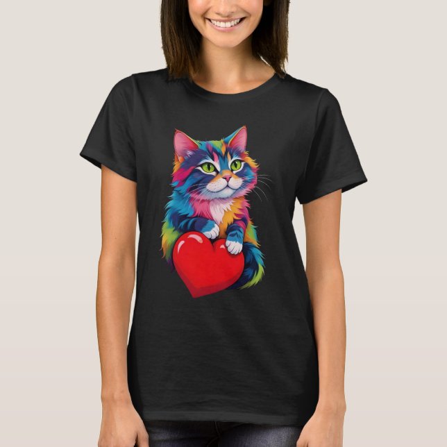 Cute Tuxedo Cat Valentine's Day Heart Cat Lover  T-Shirt (Front)
