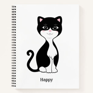 Cute Tuxedo Chat sur Carnet Spiral Blanc