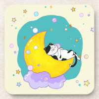 Cute Tuxedo Kitty Cat Sleeping On Moon