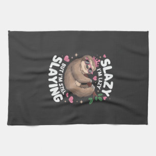 Cute Tween Girl Funny Animal Sloth Slay Meme Trend Kitchen Towel