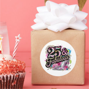 Cute twenty five fabulous word art Birthday Classic Round Sticker