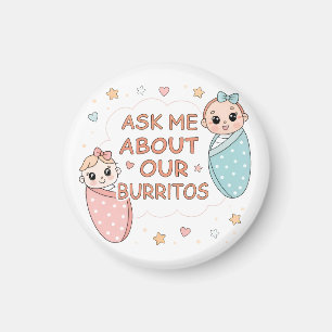 Cute Twin Baby Burrito Announcement Illustration Magnet