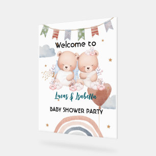 Cute twin bear star balloon baby shower party acrylic sign