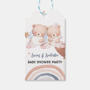 Cute twin bear star balloon baby shower party gift tags
