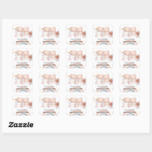 Cute twin bear star balloon baby shower party square sticker