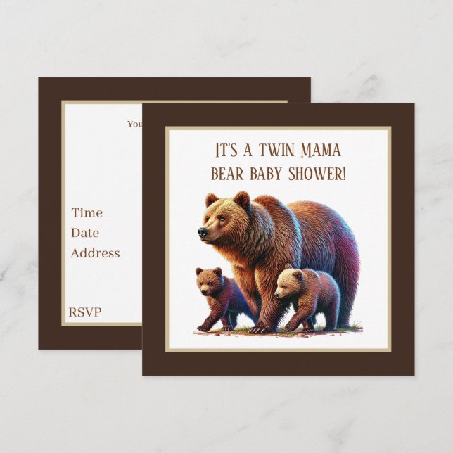 Cute twin bears baby shower  invitation (Front/Back)
