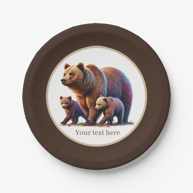 Cute twin bears baby shower  paper plate (Front)