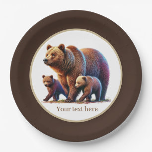Cute twin bears baby shower paper plate
