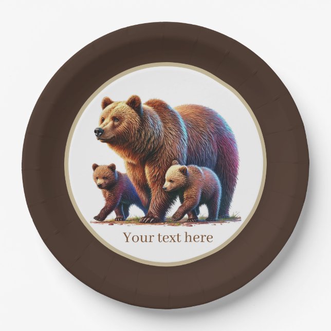 Cute twin bears baby shower  paper plate (Front)