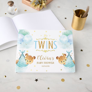Cute Twin Boys Teddy Bears Twins Baby Shower Guest Book