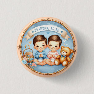 Cute Twin Boys's Baby Shower Grandma To Be 1 Inch Round Button