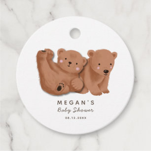 Cute Twin Brown Bear Baby Shower Favour Tags