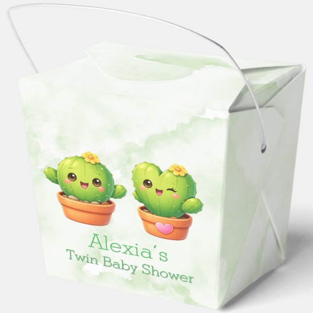 Cute Twin Cactus Baby Shower Favor Box (Back)