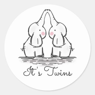 Cute Twin Elephants Baby Shower Classic Round Stic Sticker