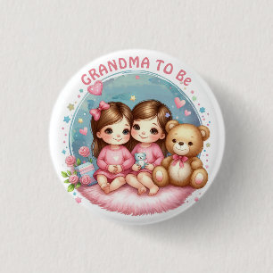 Cute Twin Girl's Baby Shower Grandma To Be 1 Inch Round Button