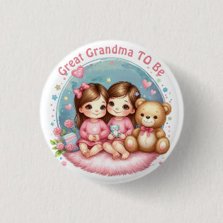 Cute Twin Girl's Baby Shower Great Grandma To Be 1 Inch Round Button