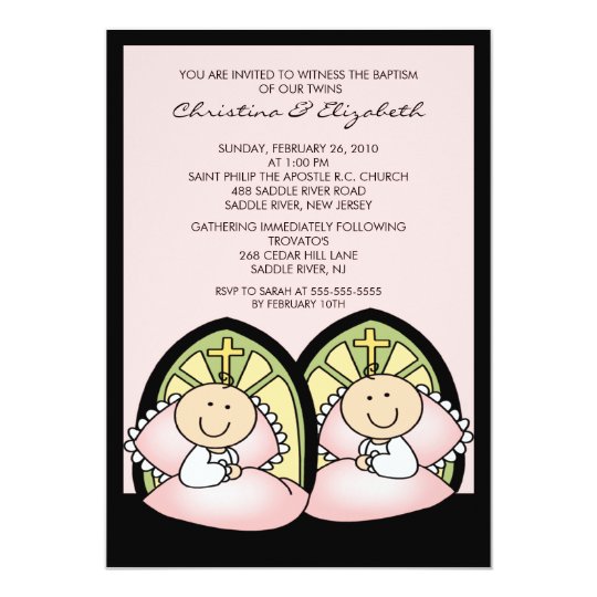 Cute Twin Girls Baptism Christening Inviation Card