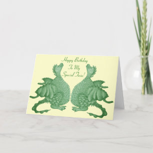 cute twin green dragon mythical fantasy creature card