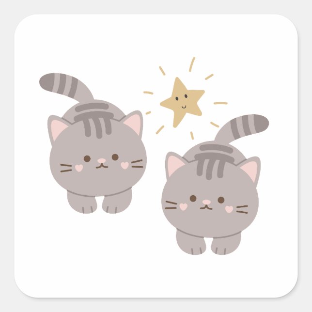 Cute twin kitties  square sticker (Front)