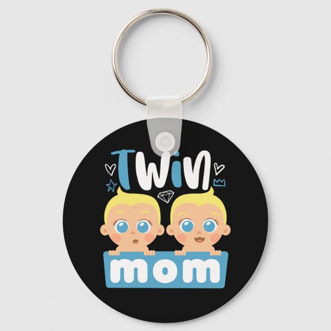 Cute Twin Mom of Baby Boys Cool Mama Mother's Day Keychain (Front)