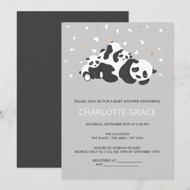 Cute Twin Panda Personalized Baby Shower Invitation (Front/Back)
